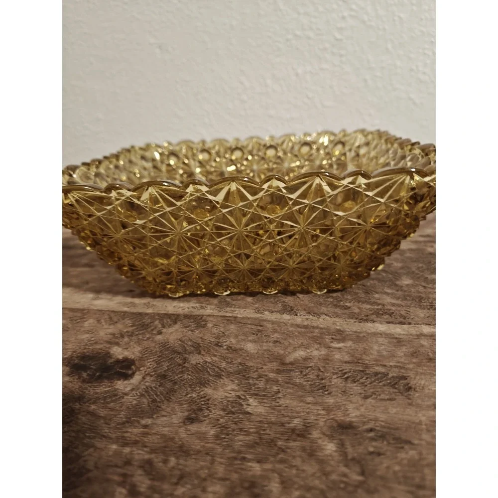 vintage amber glass daisy and button Square Bowl‎ 8'